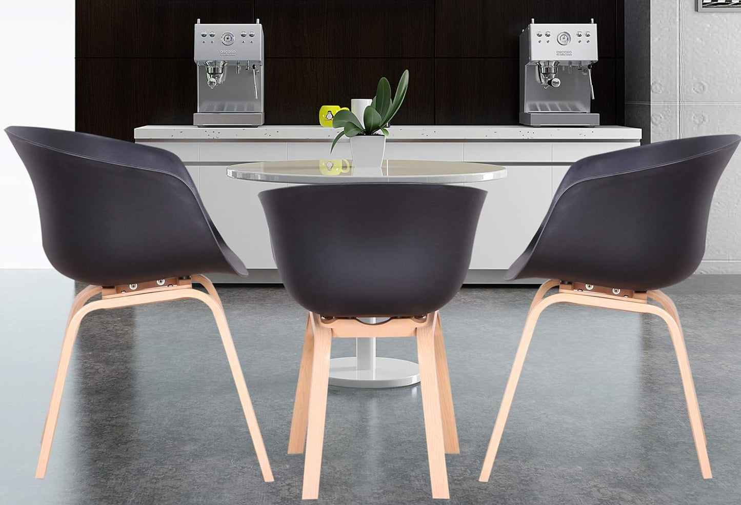 4 x Classic Mid-Century Design Retro Style Dining Office Chair in durable Black PP Plastic with Arms-4 Units-Distinct Designs (London) Ltd