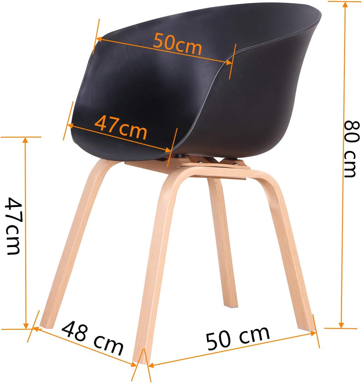 4 x Classic Mid-Century Design Retro Style Dining Office Chair in durable Black PP Plastic with Arms-4 Units-Distinct Designs (London) Ltd