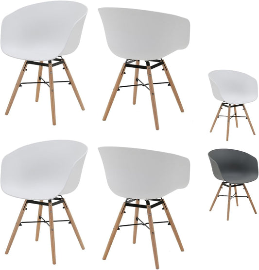 4 x Classic Mid-Century Design Retro Style Dining Office Chair in durable White PP Plastic with Arms (Copy) (Copy)