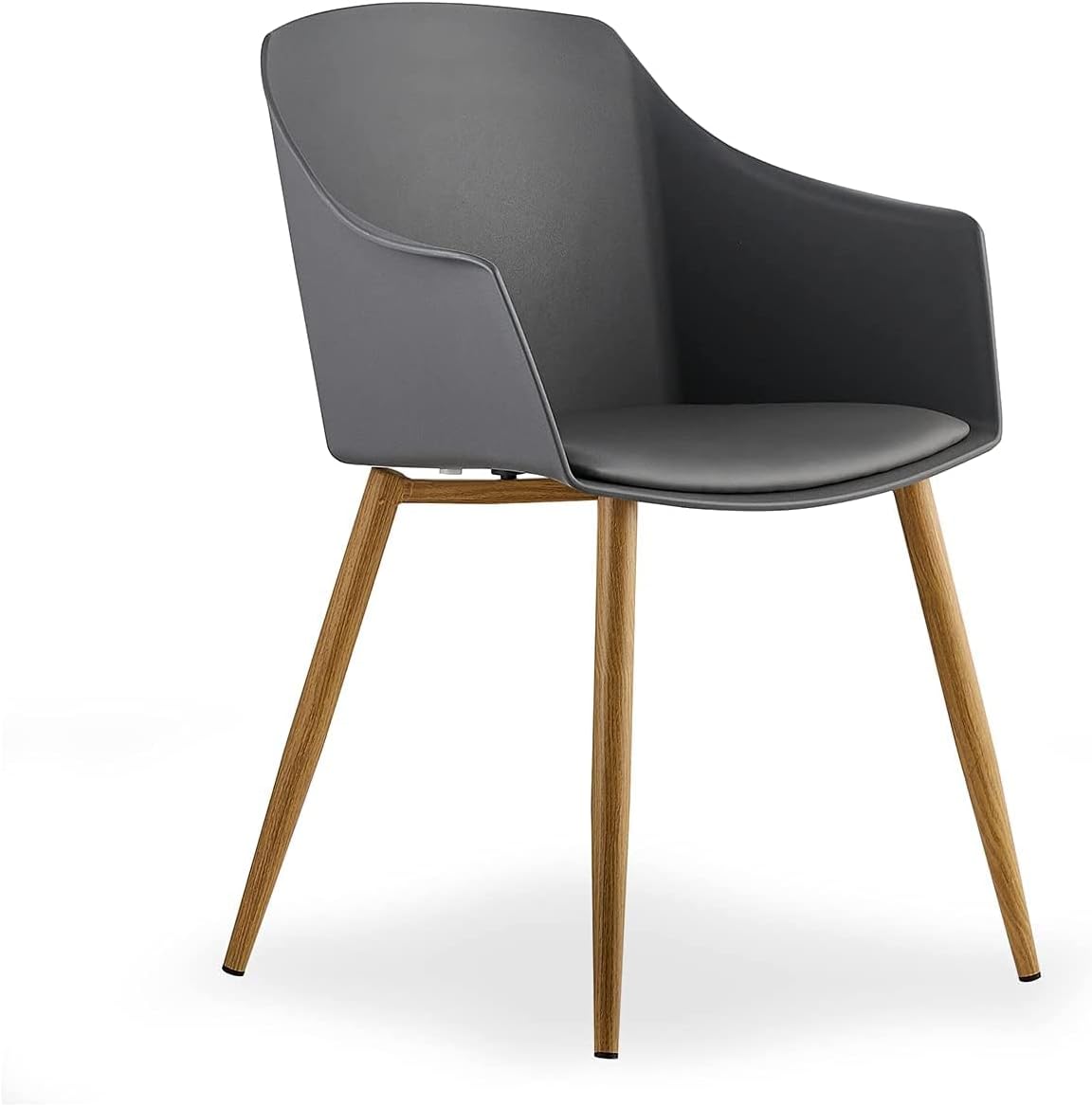 Classic Mid-Century Design Retro Style Dining Office Chair in durable Grey PP Plastic with Arms-EACH-Distinct Designs (London) Ltd
