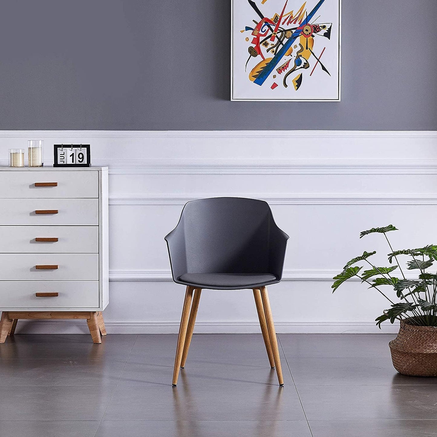 Classic Mid-Century Design Retro Style Dining Office Chair in durable Grey PP Plastic with Arms-Distinct Designs (London) Ltd