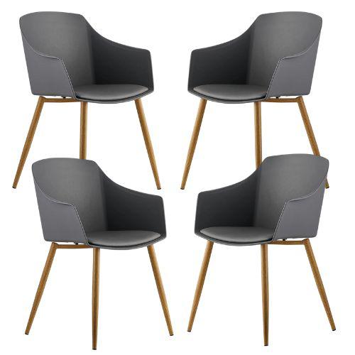 Classic Mid-Century Design Retro Style Dining Office Chair in durable Grey PP Plastic with Arms-4 units-Distinct Designs (London) Ltd