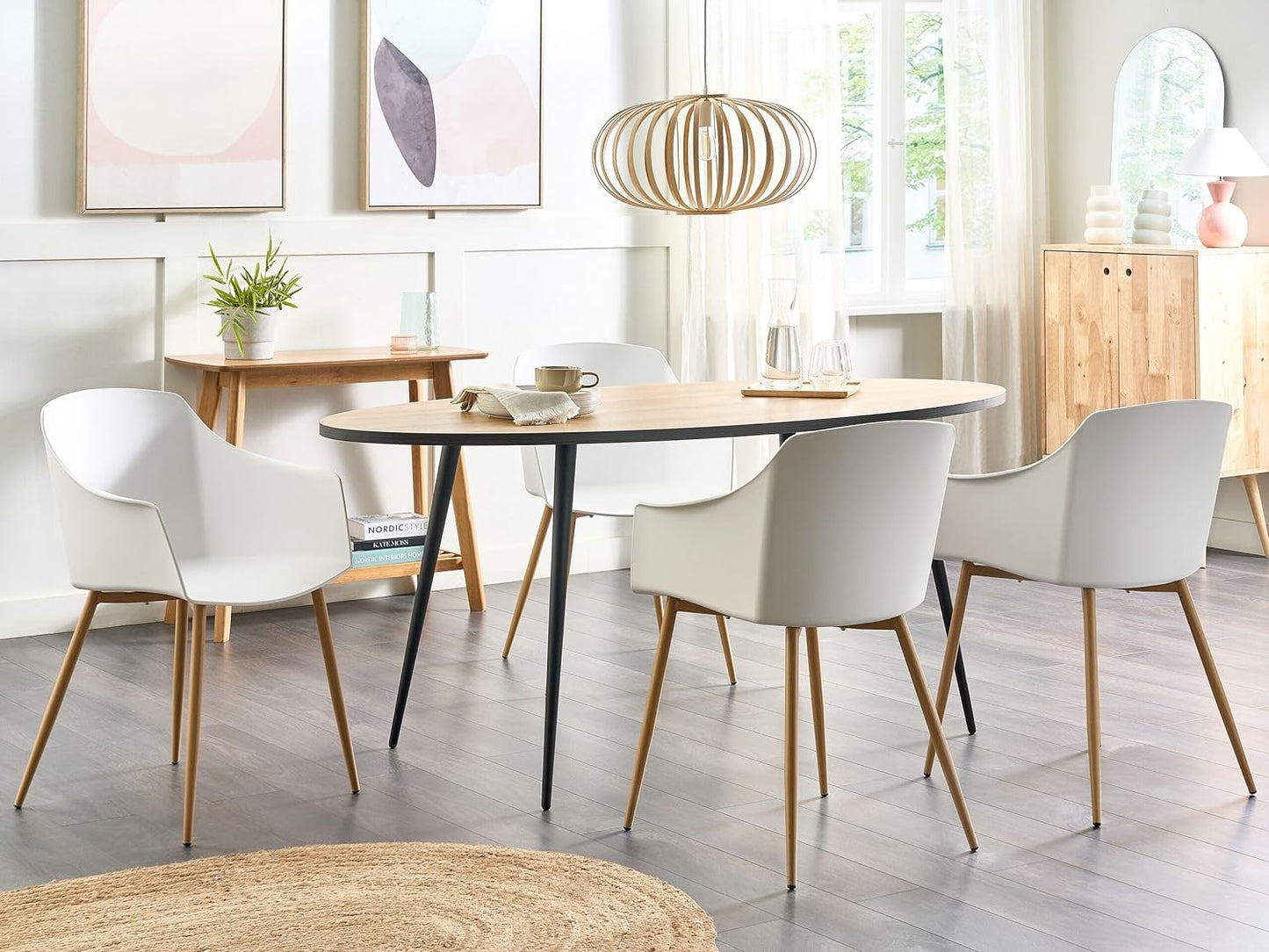 Classic Mid-Century Design Retro Style Dining Office Chair in durable White PP Plastic with Arms-2 Units-Distinct Designs (London) Ltd