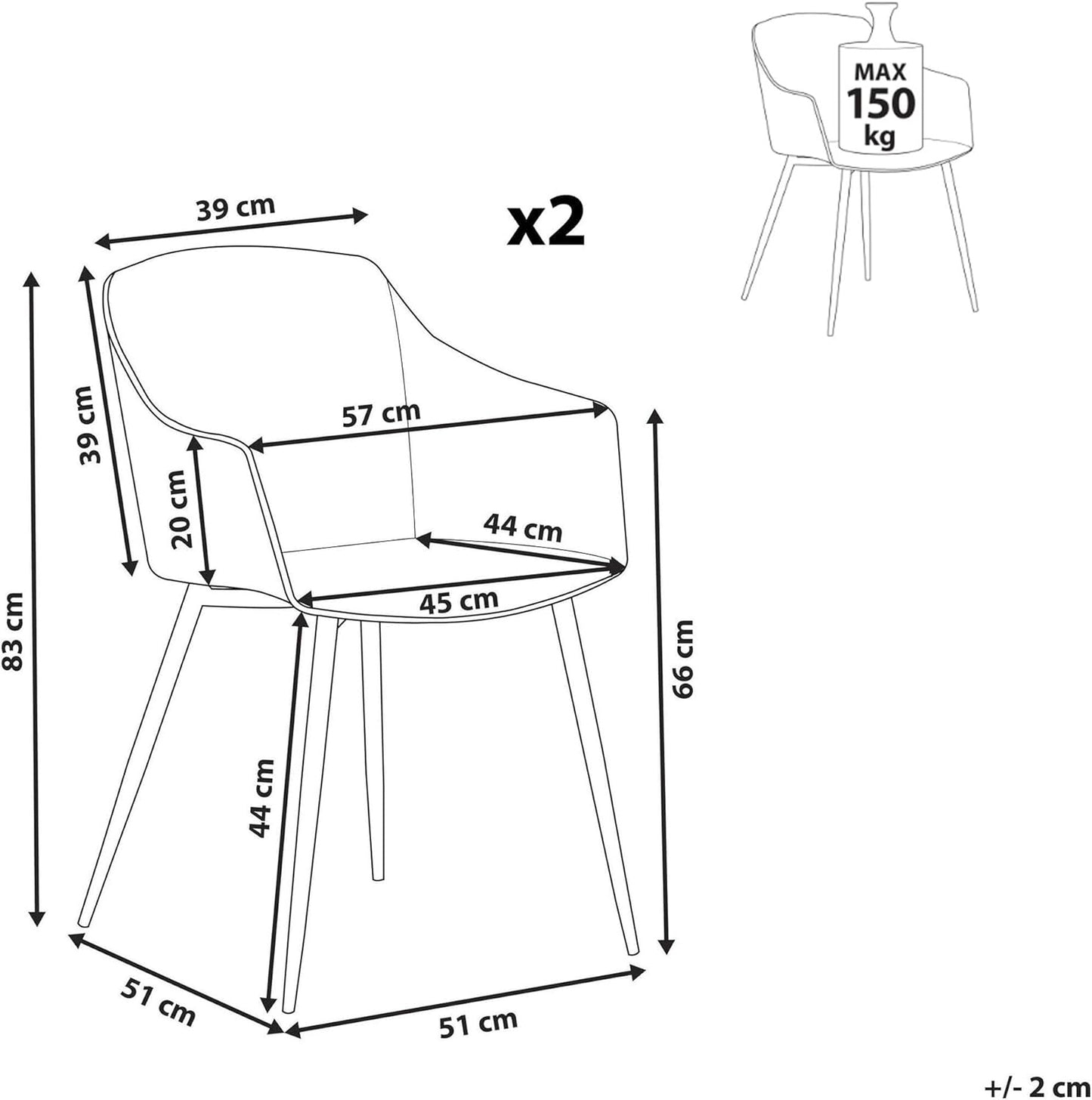 Classic Mid-Century Design Retro Style Dining Office Chair in durable White PP Plastic with Arms-2 Units-Distinct Designs (London) Ltd
