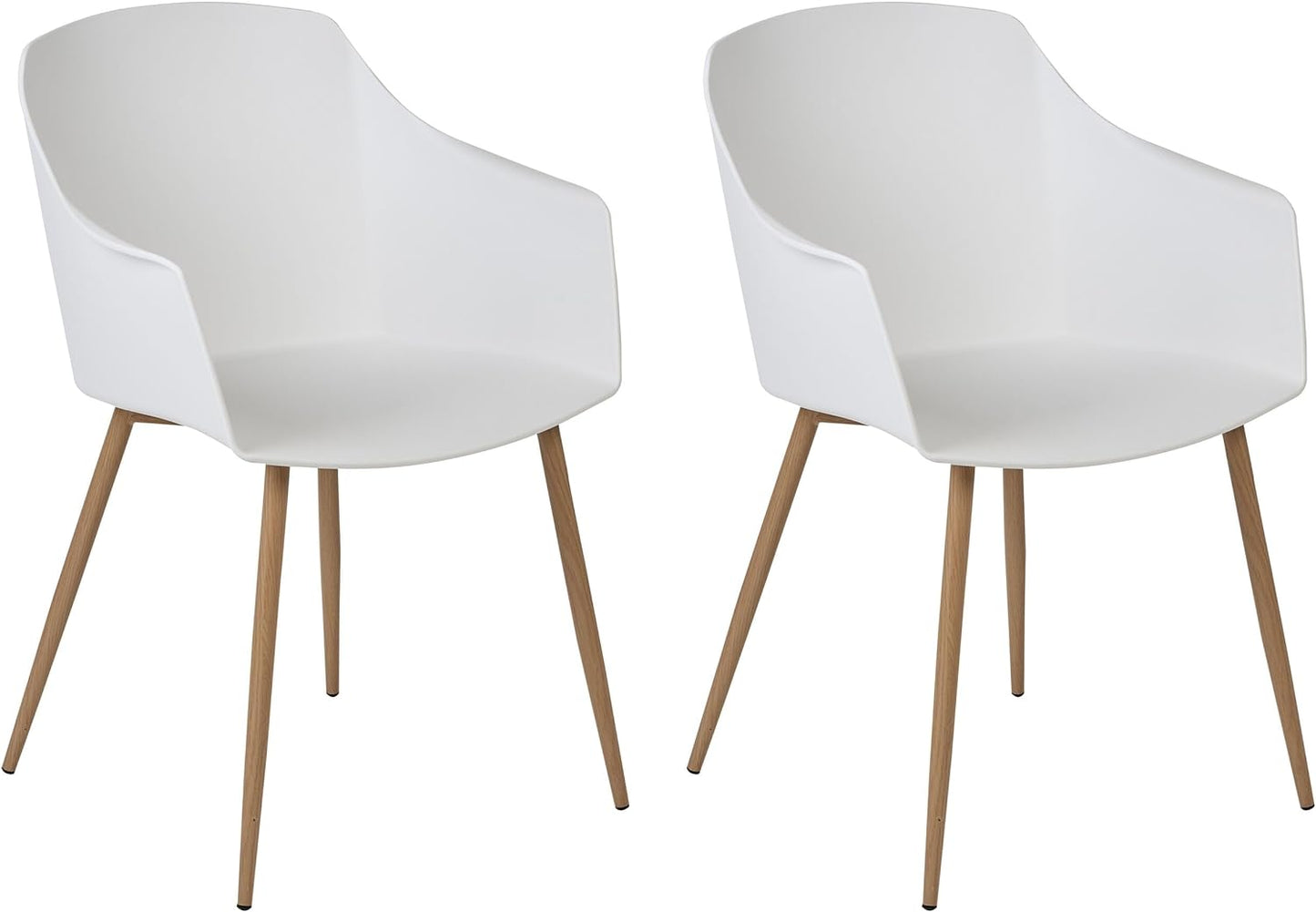 Classic Mid-Century Design Retro Style Dining Office Chair in durable White PP Plastic with Arms-2 Units-Distinct Designs (London) Ltd