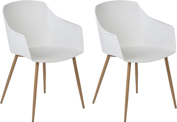 Classic Mid-Century Design Retro Style Dining Office Chair in durable White PP Plastic with Arms-2 Units-Distinct Designs (London) Ltd