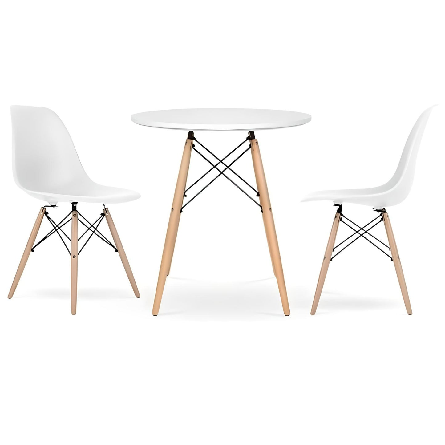 Distinct Designs Classic Mid-Century Design Dining Office White Round 60cm Diameter Dining Table with Wooden Legs-Table & Four Chairs-Distinct Designs (London) Ltd