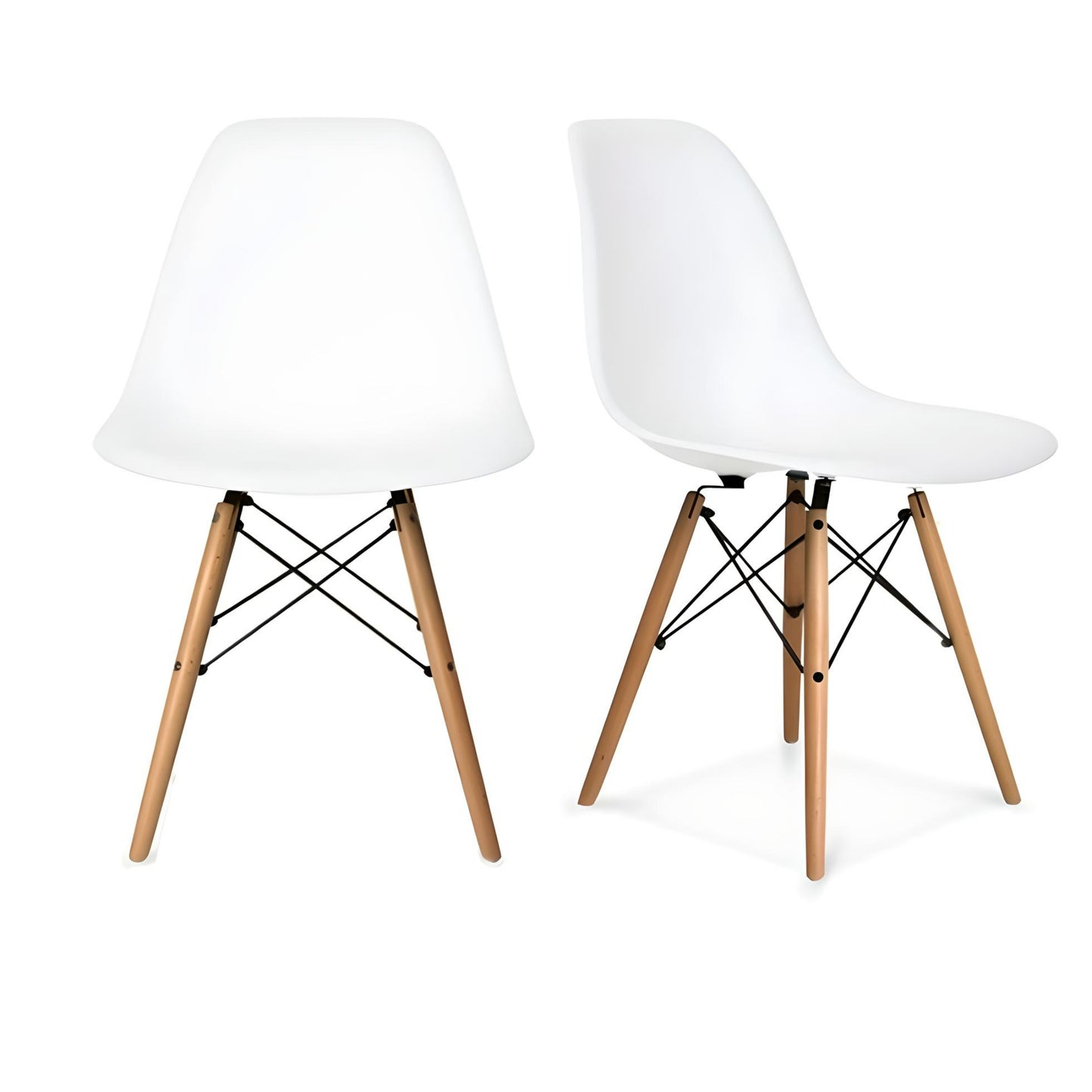 Distinct Designs Classic Mid-Century Design Dining Office White Round 60cm Diameter Dining Table with Wooden Legs-Two Chairs-Distinct Designs (London) Ltd