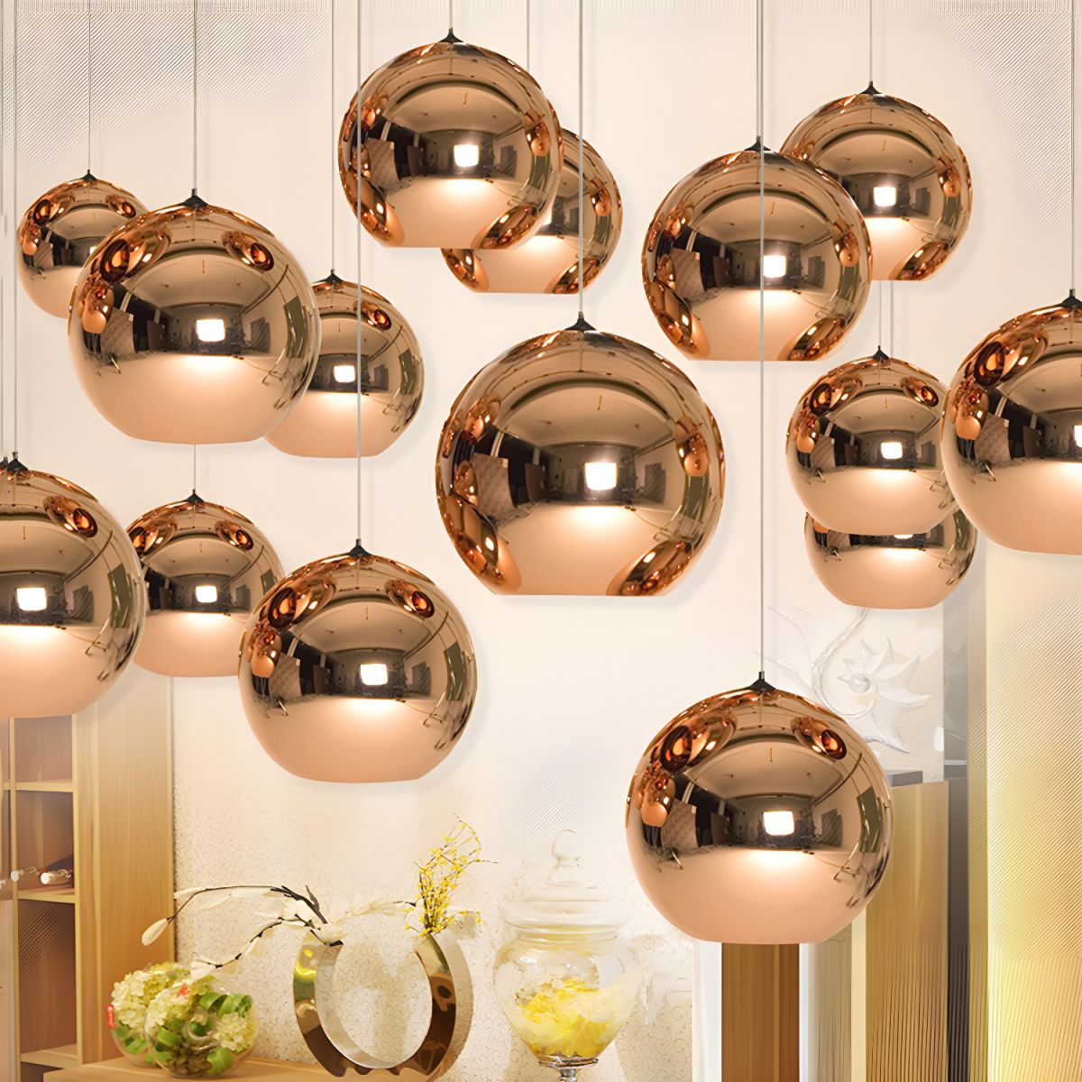 Globe shaped Pendant Ceiling Light Glass Ball Lamp in Gold, Copper or Silver Mirror effect Style-Distinct Designs (London) Ltd