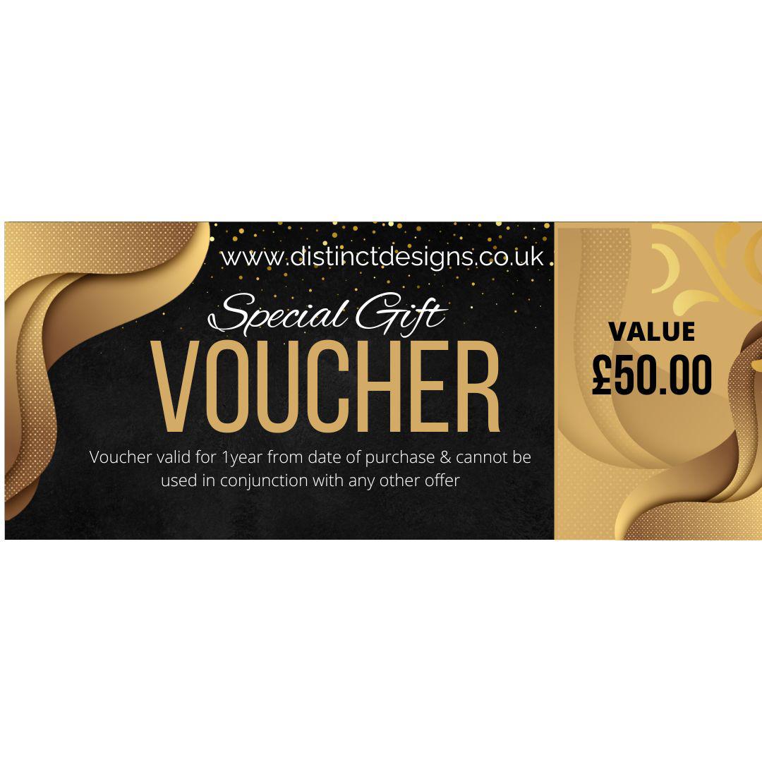 Gift Vouchers for our Houseware Store. Buy & receive a min extra of 10% value-£50-Distinct Designs (London) Ltd