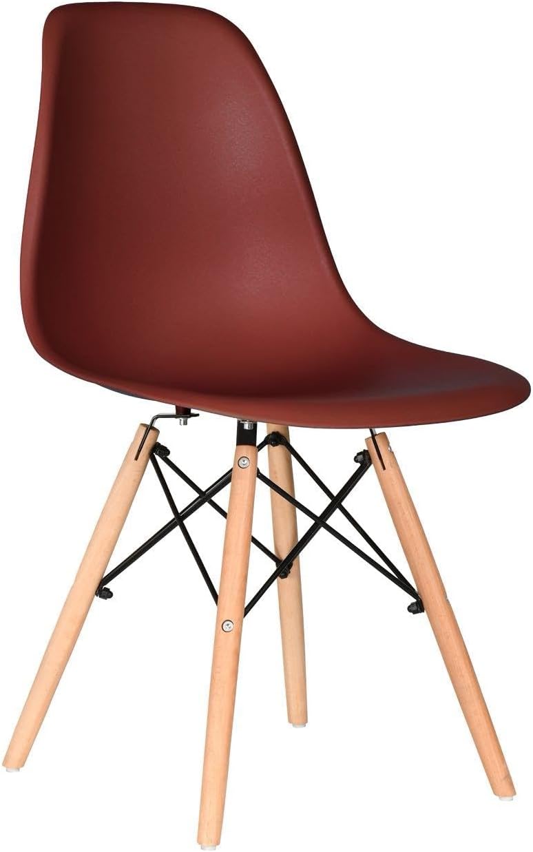 Distinct Classic Mid-Century style Dining Office Burgundy Red Chair with choice of braced Wooden Leg