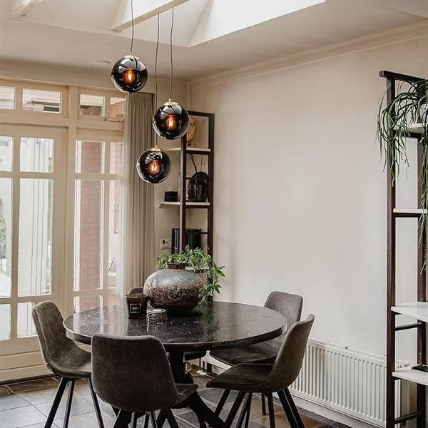 Glass Chandelier Style Pendant Ceiling 3-Lights Glass Ball Lamp in Black Smoke of Silver-Distinct Designs (London) Ltd