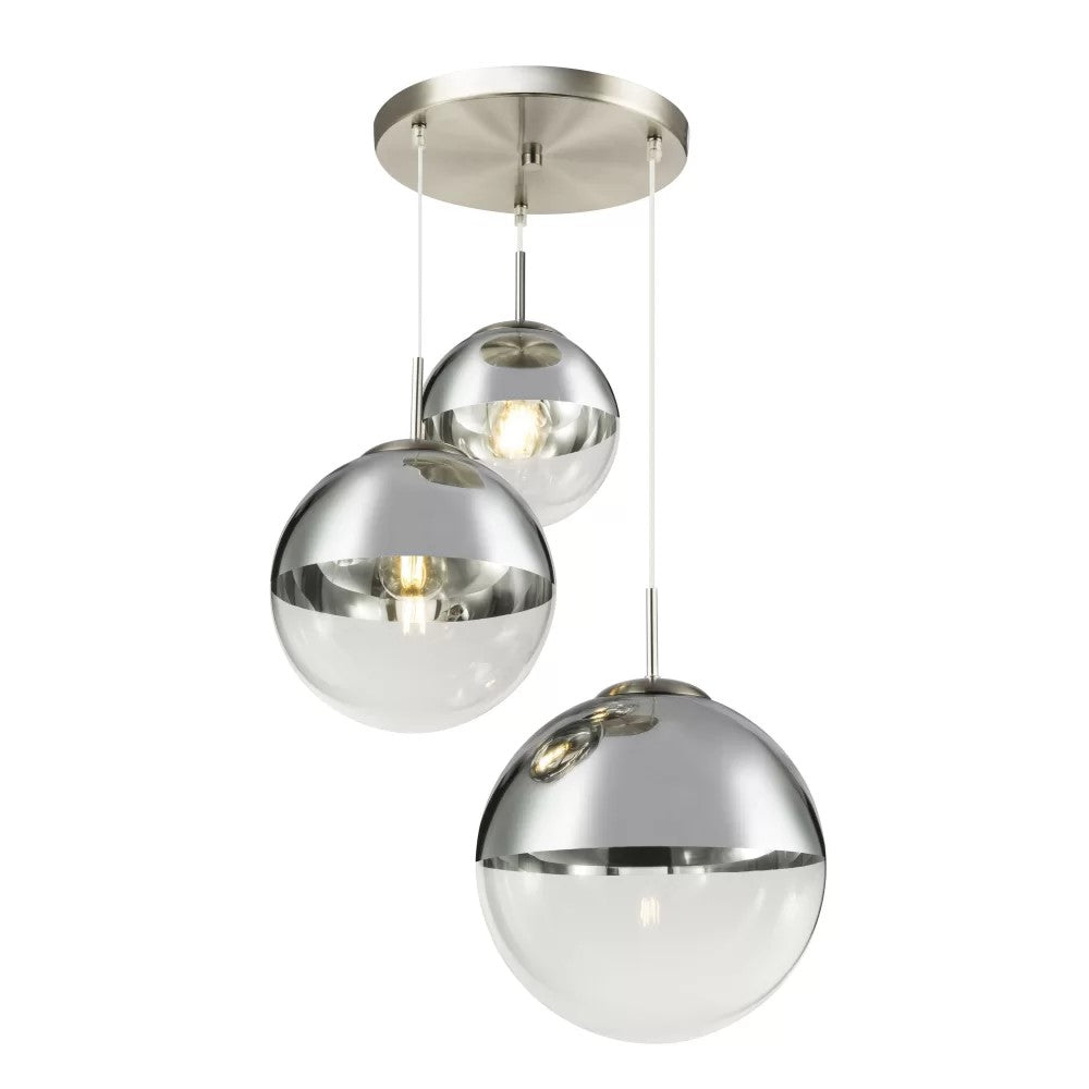 Glass Chandelier Style Pendant Ceiling 3-Lights Glass Ball Lamp in Black Smoke of Silver-Silver-Distinct Designs (London) Ltd