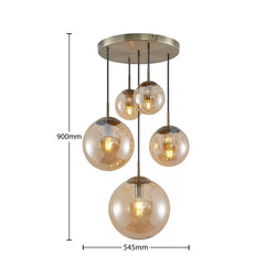 Glass Chandelier Style Pendant Ceiling 5-Lights Glass Ball Lamp in Amber or Silver-Distinct Designs (London) Ltd