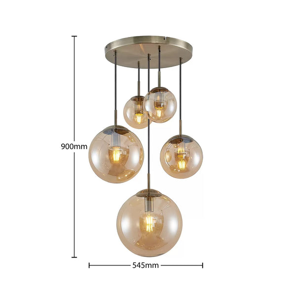 Glass Chandelier Style Pendant Ceiling 5-Lights Glass Ball Lamp in Amber or Silver-Distinct Designs (London) Ltd