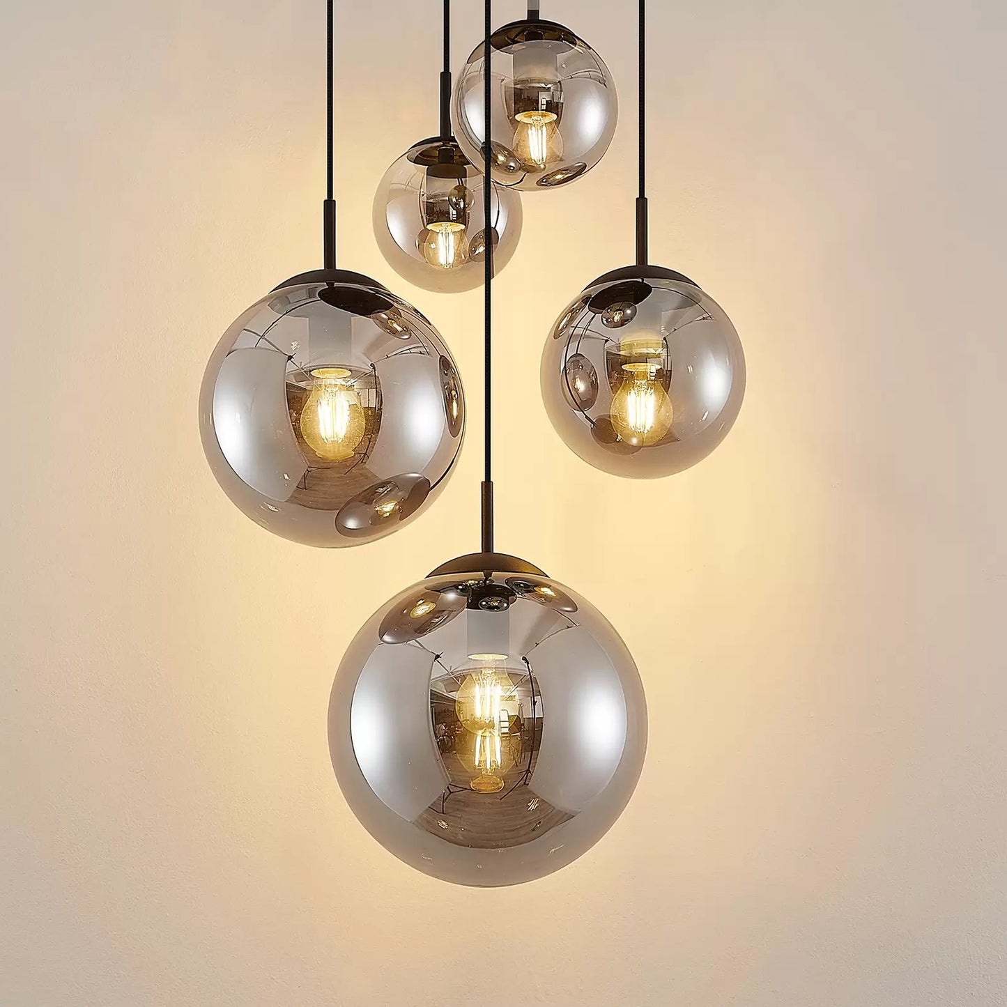 Glass Chandelier Style Pendant Ceiling 5-Lights Glass Ball Lamp in Amber or Silver-Distinct Designs (London) Ltd