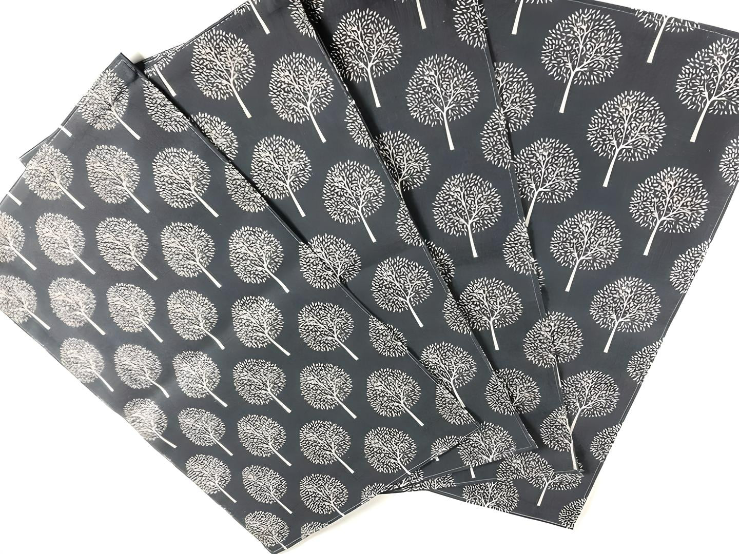Hand-finished Modern Style Linen Cotton Cloth Napkins Place mats with Tree Printed Decorative Design-Grey-Pk 4-Distinct Designs (London) Ltd