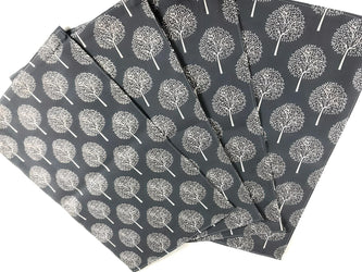 Hand-finished Modern Style Linen Cotton Cloth Napkins Place mats with Tree Printed Decorative Design-Grey-Pk 4-Distinct Designs (London) Ltd