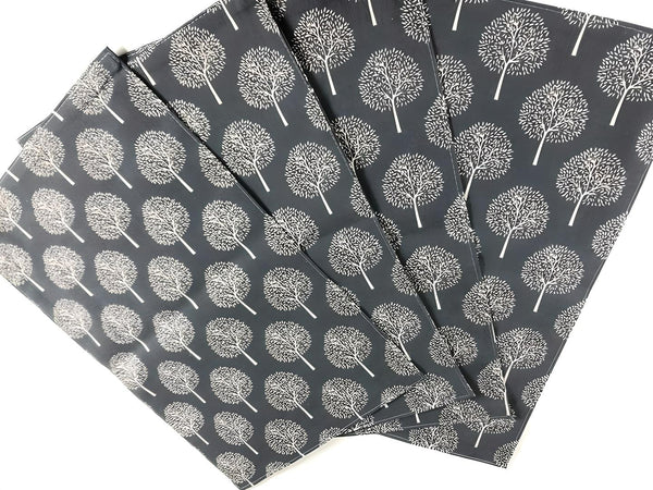 Hand-finished Modern Style Linen Cotton Cloth Napkins Place mats with Tree Printed Decorative Design-Grey-Pk 4-Distinct Designs (London) Ltd
