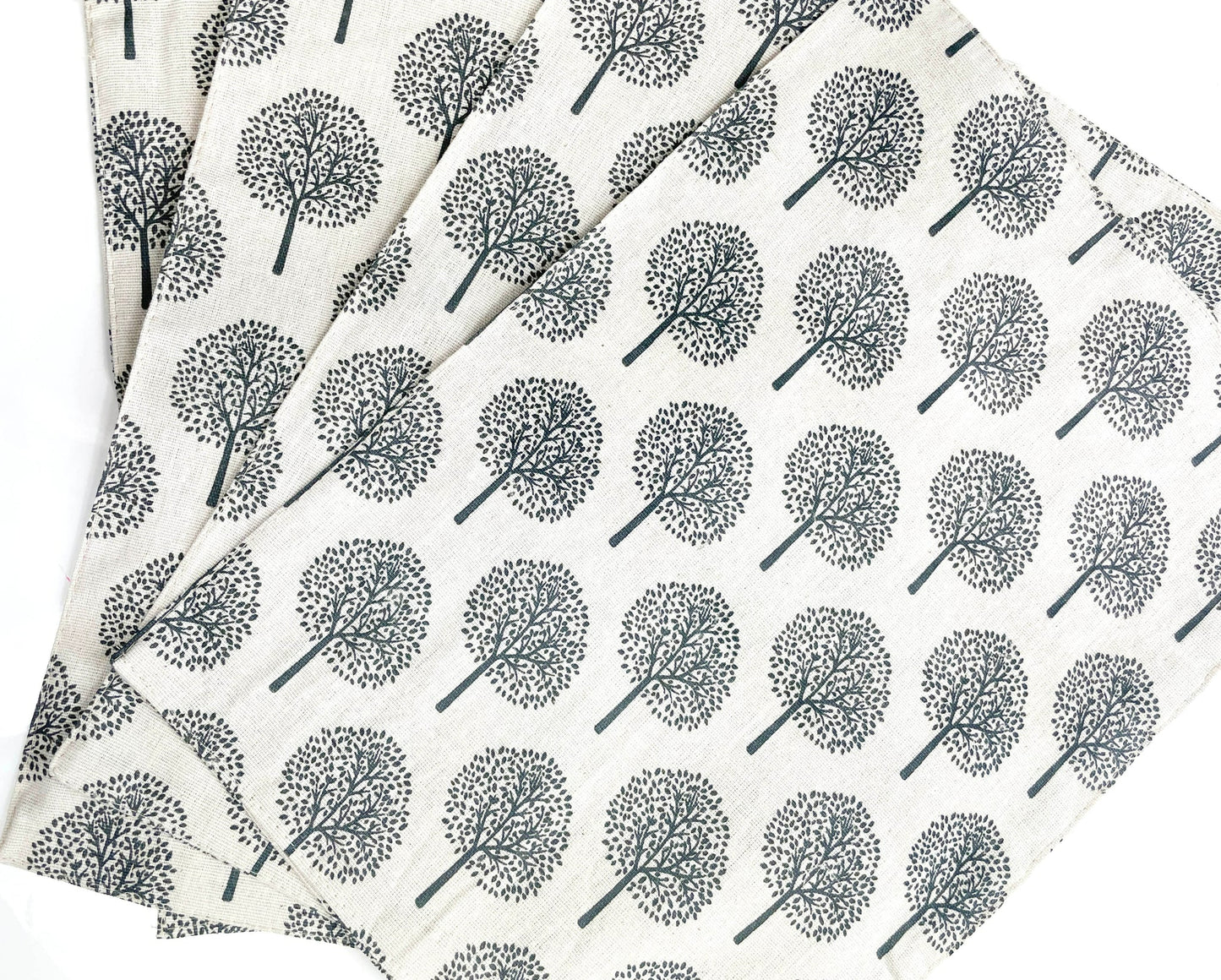 Hand-finished Modern Style Linen Cotton Cloth Napkins Place mats with Tree Printed Decorative Design-LightGrey-Pk 4-Distinct Designs (London) Ltd