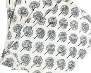 Hand-finished Modern Style Linen Cotton Cloth Napkins Place mats with Tree Printed Decorative Design-LightGrey-Pk 4-Distinct Designs (London) Ltd