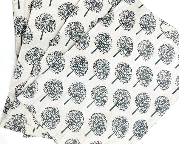 Hand-finished Modern Style Linen Cotton Cloth Napkins Place mats with Tree Printed Decorative Design-LightGrey-Pk 4-Distinct Designs (London) Ltd