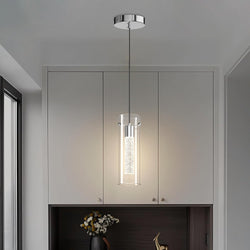 Modern Crystal Cylinder Glass Pendant LED Light Hanglamp with champagne bubbles frozen in ice Styling-Single Light-Distinct Designs (London) Ltd