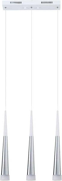 Modern Glass & Metal Pendant LED Light suspended ceiling 3 Hanglamps with slim 45cm long cone design-Distinct Designs (London) Ltd