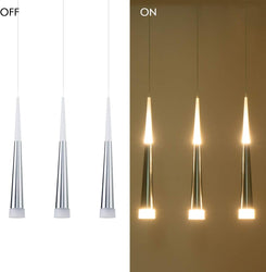 Modern Glass & Metal Pendant LED Light suspended ceiling 3 Hanglamps with slim 45cm long cone design-Distinct Designs (London) Ltd
