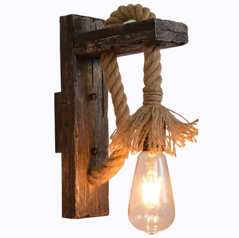 Nautical 18mm Hemp Rope Wall Light with rustic Wooden holder for Pub Bar or Industrial Home Decor-Dark Wood-Distinct Designs (London) Ltd