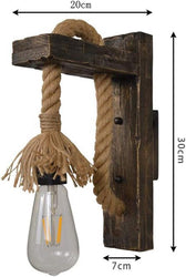 Nautical 18mm Hemp Rope Wall Light with rustic Wooden holder for Pub Bar or Industrial Home Decor-Distinct Designs (London) Ltd