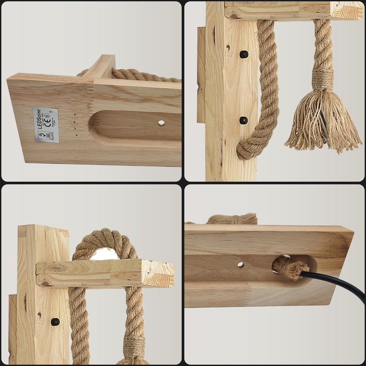 Nautical 18mm Hemp Rope Wall Light with rustic Wooden holder for Pub Bar or Industrial Home Decor-Distinct Designs (London) Ltd