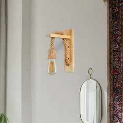 Nautical 18mm Hemp Rope Wall Light with rustic Wooden holder for Pub Bar or Industrial Home Decor-Distinct Designs (London) Ltd