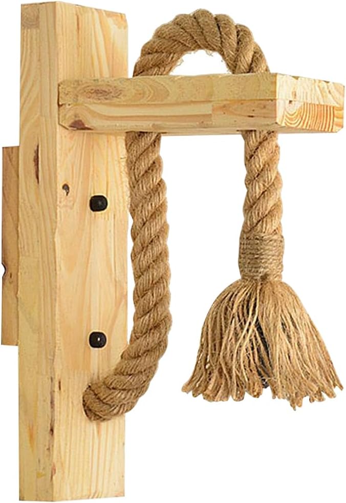 Nautical 18mm Hemp Rope Wall Light with rustic Wooden holder for Pub Bar or Industrial Home Decor-Distinct Designs (London) Ltd