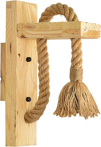 Nautical 18mm Hemp Rope Wall Light with rustic Wooden holder for Pub Bar or Industrial Home Decor-Distinct Designs (London) Ltd
