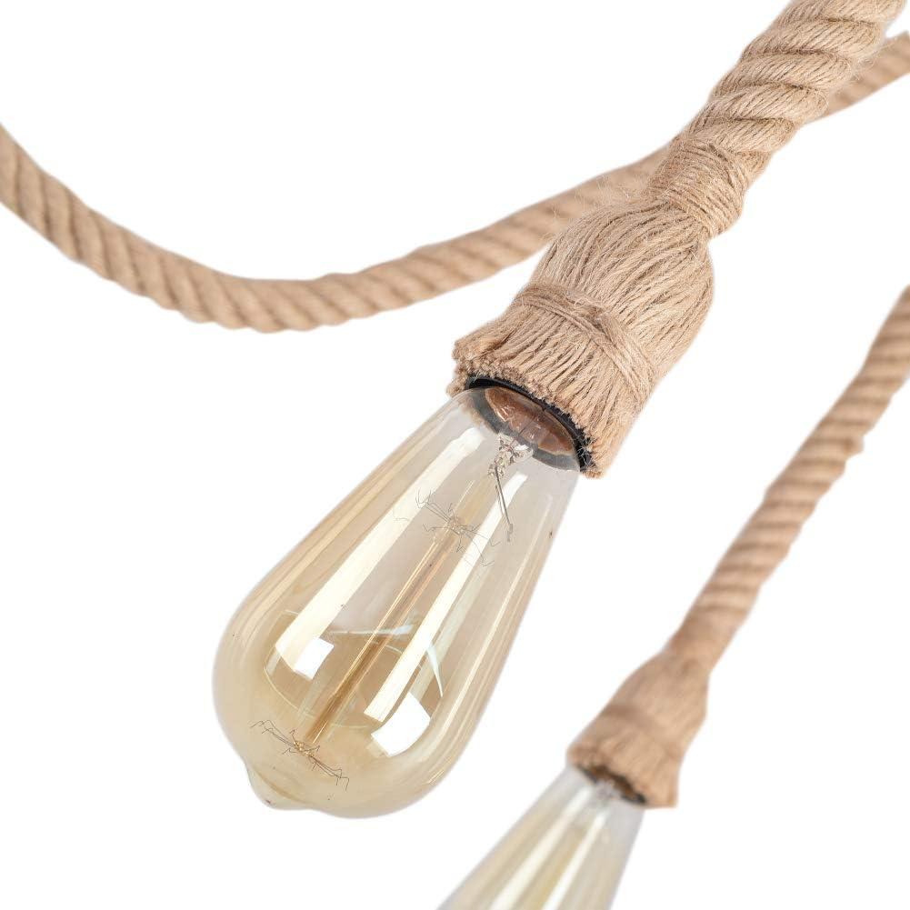 Rustic Hemp Rope Ceiling Light 3 or 5 Adjustable Lamps for Pub Bar, Industrial Nautical Home Decor