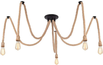 Rustic Hemp Rope Ceiling Light  3 or 5 Adjustable Lamps for Pub Bar, Industrial Nautical Home Decor