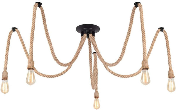 Rustic Hemp Rope Ceiling Light  3 or 5 Adjustable Lamps for Pub Bar, Industrial Nautical Home Decor