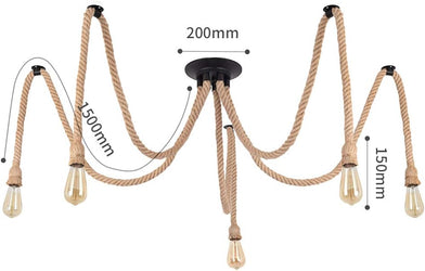 Rustic Hemp Rope Ceiling Light  3 or 5 Adjustable Lamps for Pub Bar, Industrial Nautical Home Decor