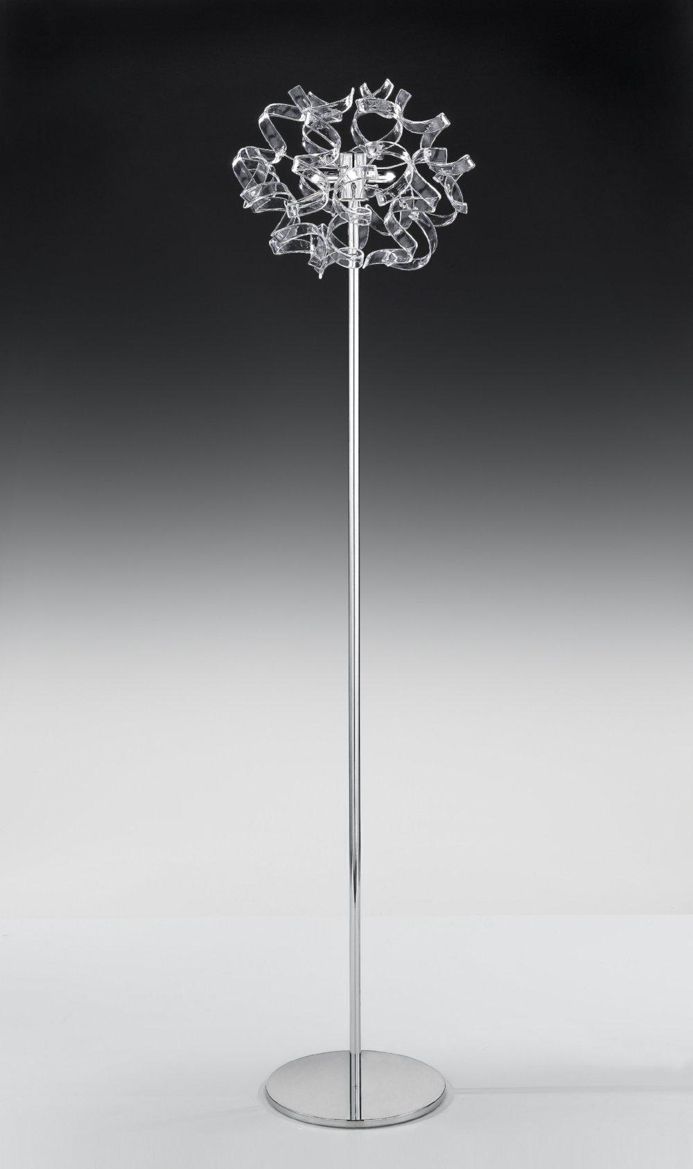 Abstract Glass Ribbon Circular Floor Standing Light with 3 Centre Cluster Lamps 40cm diameter-Chrome-Clear-Distinct Designs (London) Ltd