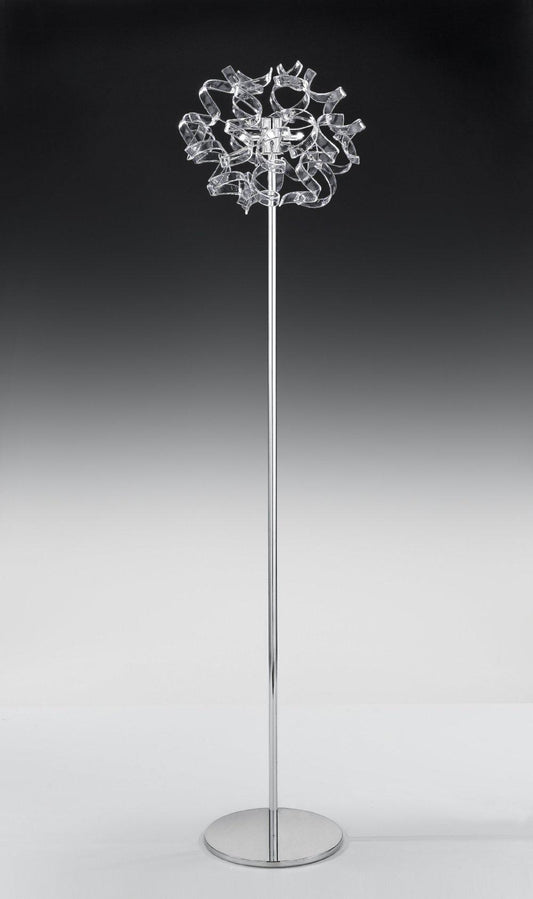 Abstract Glass Ribbon Circular Floor Standing Light with 3 Centre Cluster Lamps 40cm diameter-Chrome-Clear-Distinct Designs (London) Ltd