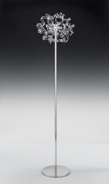 Abstract Glass Ribbon Circular Floor Standing Light with 3 Centre Cluster Lamps 40cm diameter-Chrome-Clear-Distinct Designs (London) Ltd