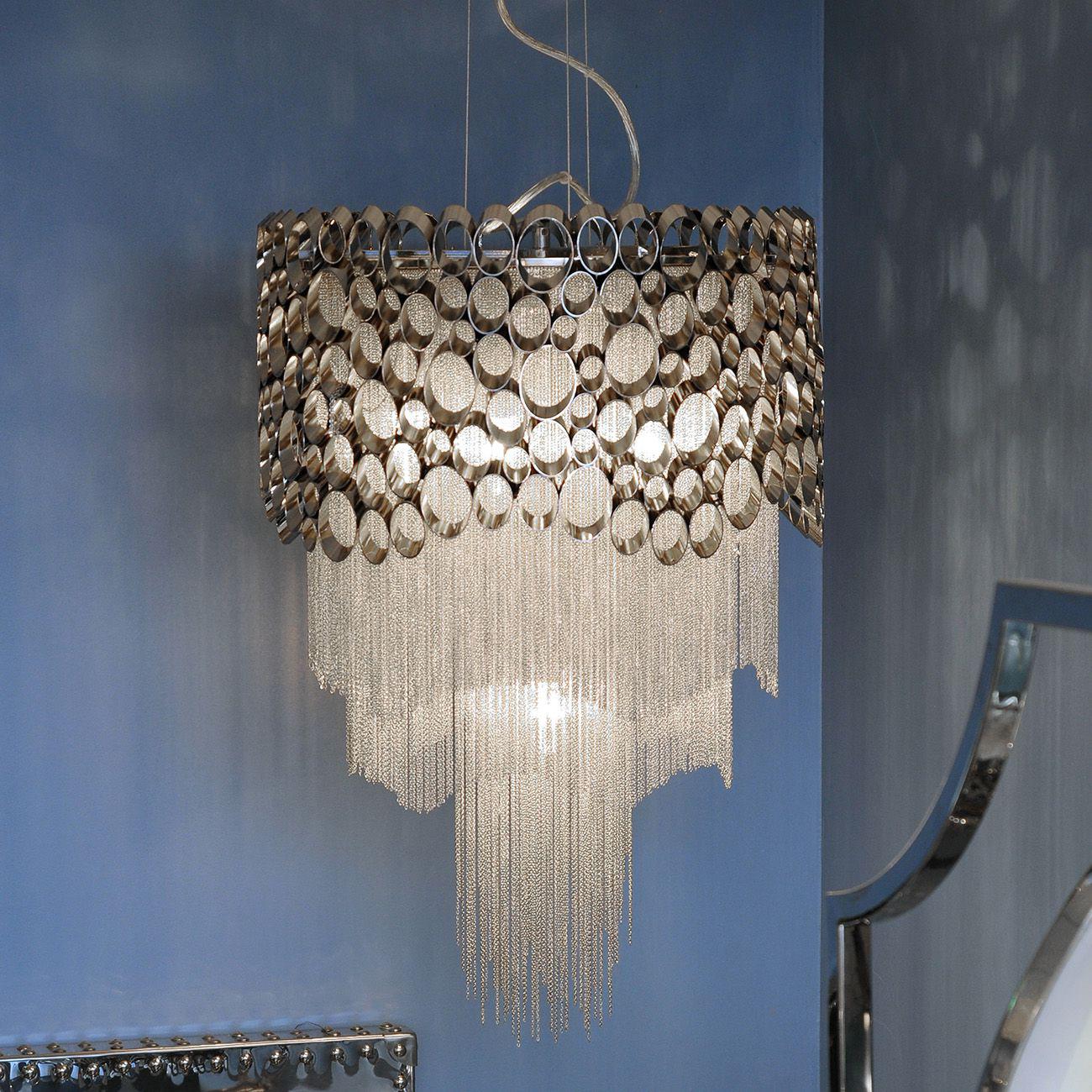 Blakemore Glam Circular Nickel Chandelier Pendant Light Hanging Ceiling Lamp Fixture 58cm drop E27x5-58.5cm drop-Distinct Designs (London) Ltd