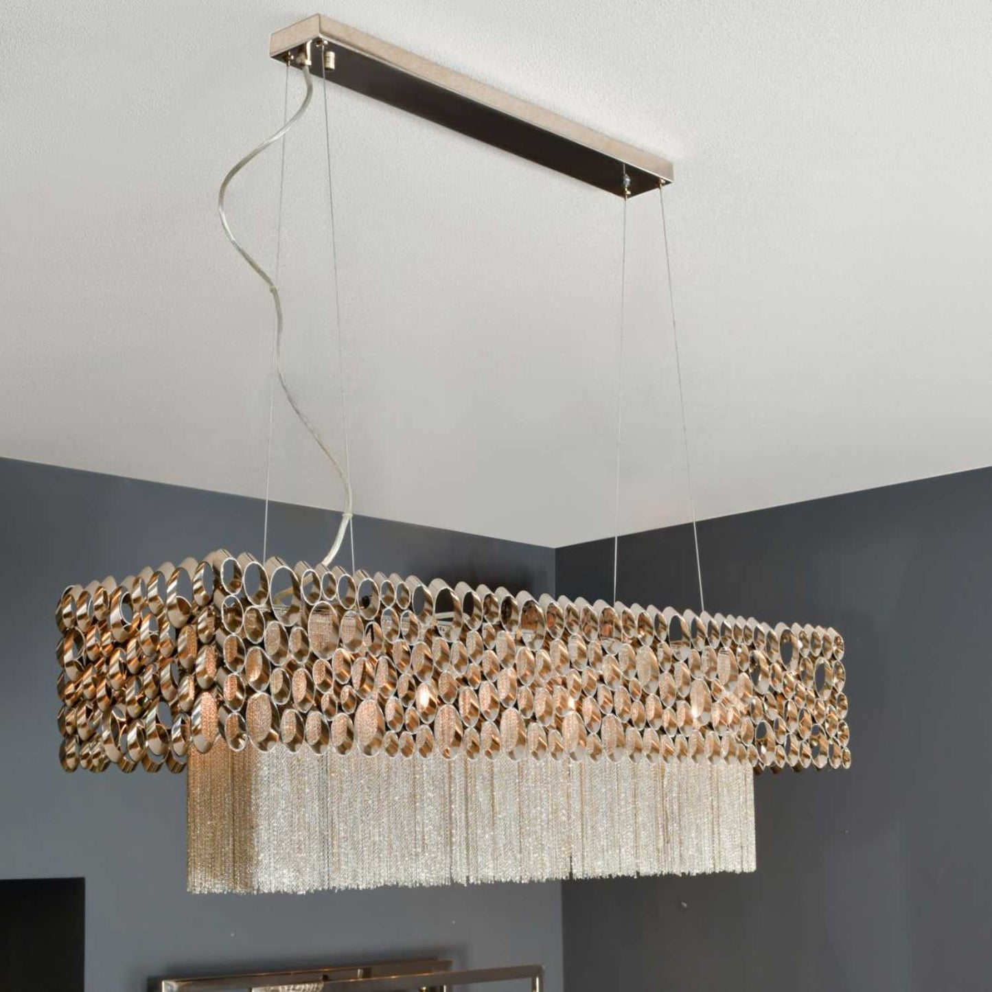 Blakemore Glam Rectangular Nickel Chandelier Pendant Light Hanging Ceiling Lamp Fixture 100cm wide-100x26x 31.5(WxDxH cm)-Distinct Designs (London) Ltd