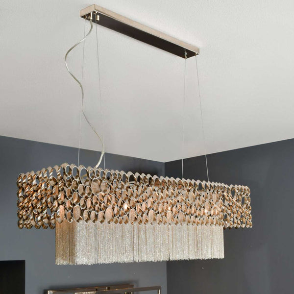 Blakemore Glam Rectangular Nickel Chandelier Pendant Light Hanging Ceiling Lamp Fixture 100cm wide-100x26x 31.5(WxDxH cm)-Distinct Designs (London) Ltd
