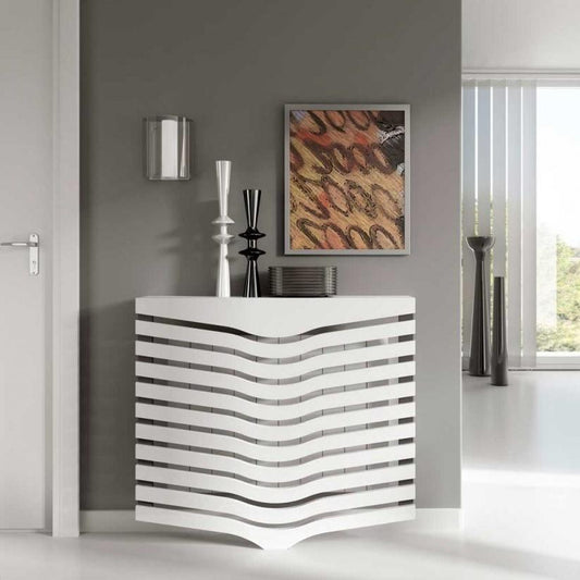 Contemporary Floating White Radiator Heater Cover GEOMETRIC CHEVRON design with shelf Ref RCGO249-75cm-60cm-Distinct Designs (London) Ltd