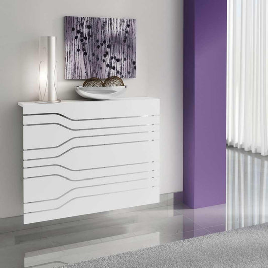 Modern Floating White Radiator Heater Cover MINIMAL STRIPE design with Integrate shelf Ref RCMN252-75cm-60cm-Distinct Designs (London) Ltd