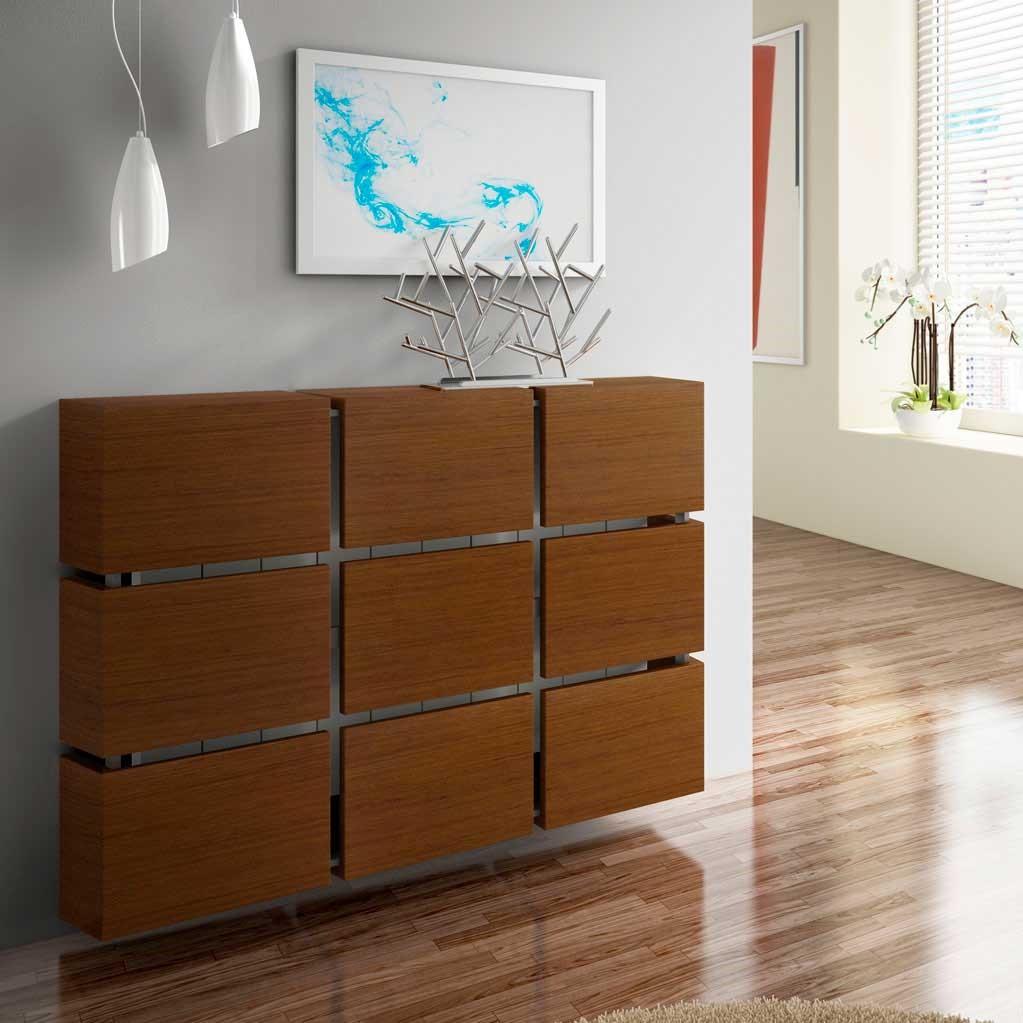 Contemporary Oak Wood Floating Radiator Heater Cabinet Cover 9 CUBES design with Integrate Top Shelf-75cm-70cm-Distinct Designs (London) Ltd