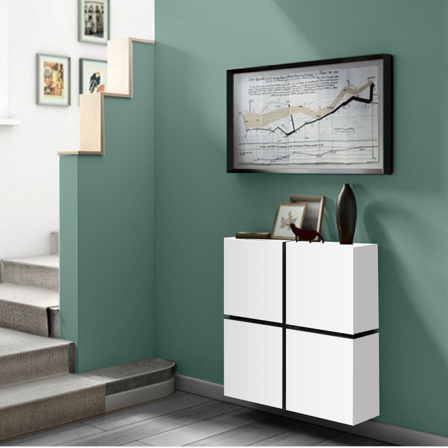Contemporary Oak Wood Floating Radiator Heater Cabinet Cover 4 CUBES design with Integrated Shelf-Distinct Designs (London) Ltd