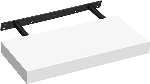 Sturdy Floating Shelf,White,for Books,Photos,Wall-Mounted,40,60,80cm length,Lounge,Kitchen,Hall-White-40x20x3.8-Distinct Designs (London) Ltd